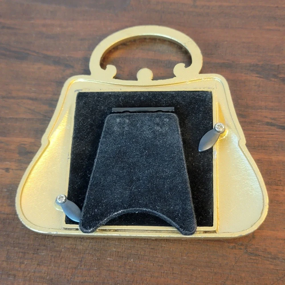 Purse Handbag Picture Frame Burgundy Red Gold Rhinestone Jewel Metal Enamel‎